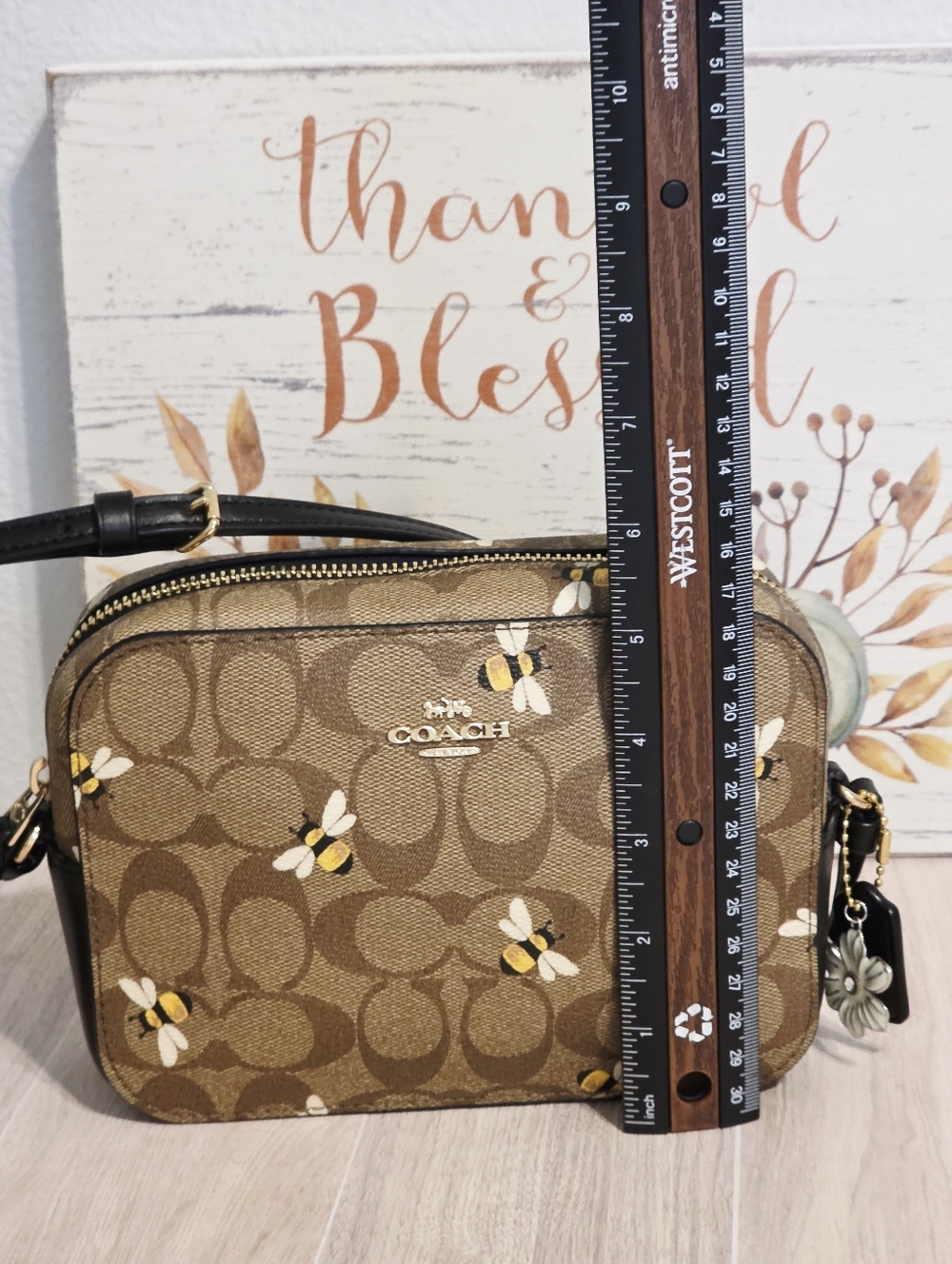 🐝Coach Mini Camera Bag Khaki Sig Crossbody Purse BEES C8671 Bumblebees 🐝🐝♥️ - Picture 14 of 16